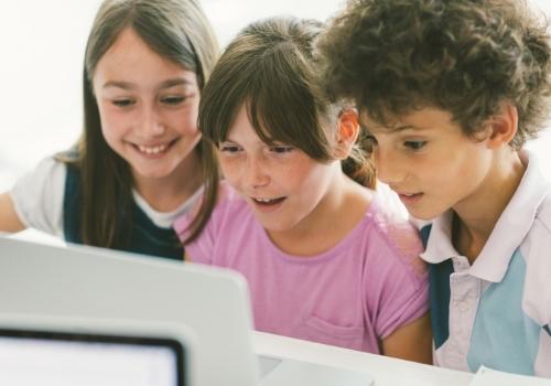 Children coding at school