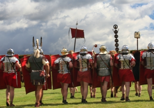 Roman legionaries marching off to war