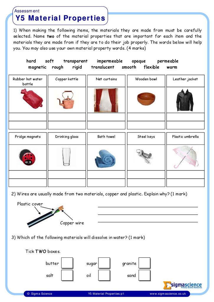 Household items worksheet for Grade 2
