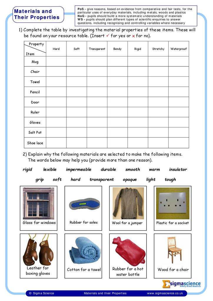 properties of materials year 5 homework