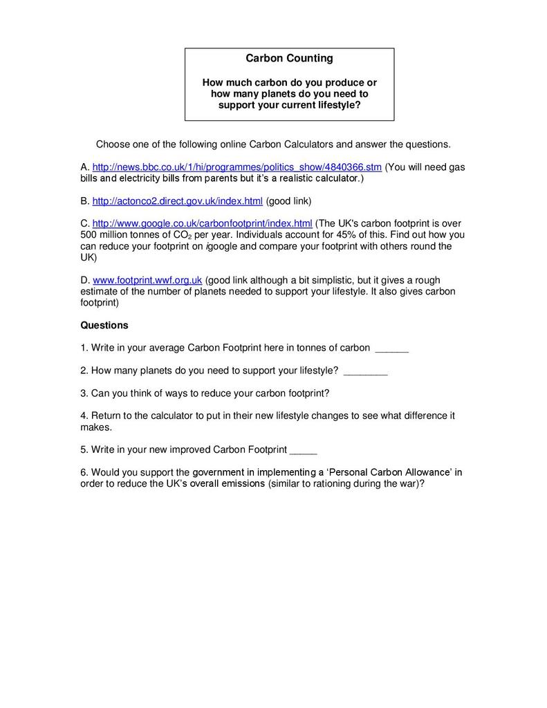 Human Footprint Worksheet Answers